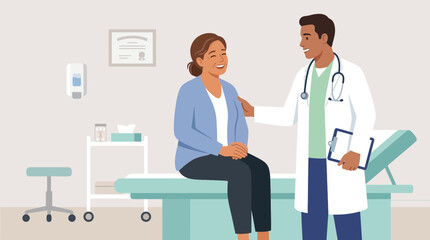 Fototapeta premium Doctor Consultation Room: Doctor Comforts Patient During Medical Visit