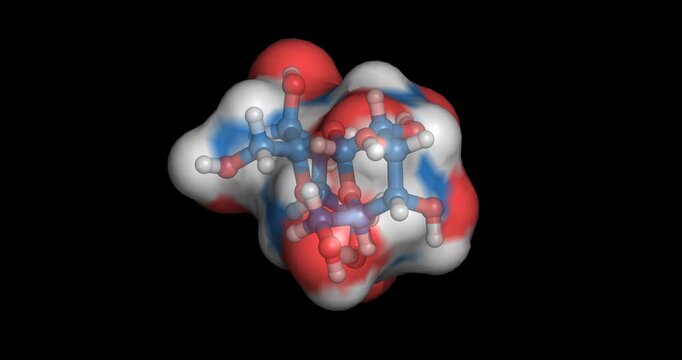 Table sugar/ sucrose [glucose + fructose] disaccharide, 3D molecule 4K spinning