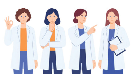 Fototapeta premium Diverse Female Medical Professionals Showing Various Gestures and Poses Illustration