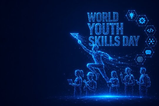 Futuristic digital representation of youth empowerment and technical skills development. low poly futuristic world youth skills day with empowerment. low. poly futuristic world youth skills day