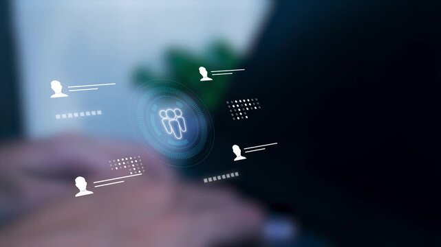 Businessman analyzing customer profiles with audience targeting, user data research and business marketing analytics concept.
