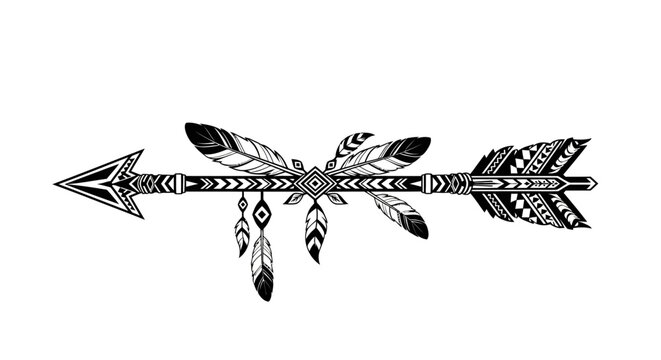 Detailed decorative tribal arrow illustration with feathers.