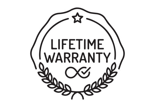 Lifetime warranty stamp icon with infinity symbol and laurel warranty lifetime