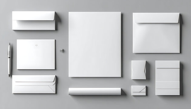 Blank stationery branding mockups with paper sheets, envelopes and pen, corporate identity template, professional business presentation layout