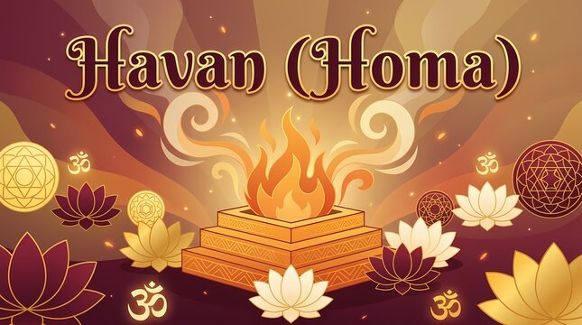 Havan homa ritual fire ceremony illustration