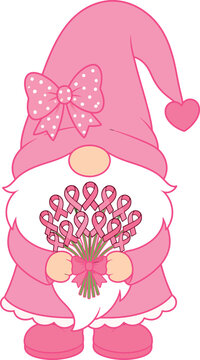 Cute Pink Gnome Holding Heart Breast Cancer Awareness Support