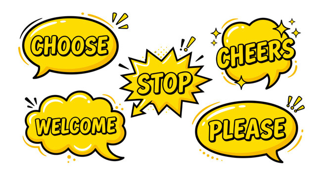 comic speech bubbles with cheerful words