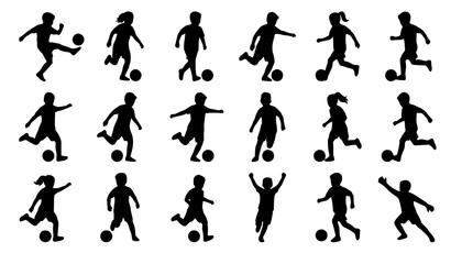 Obraz premium Children football silhouette collection with hand drawn soccer player vectors