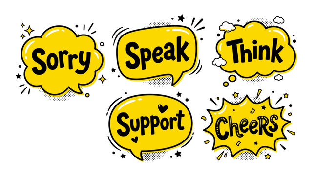 comic speech bubbles with motivational words