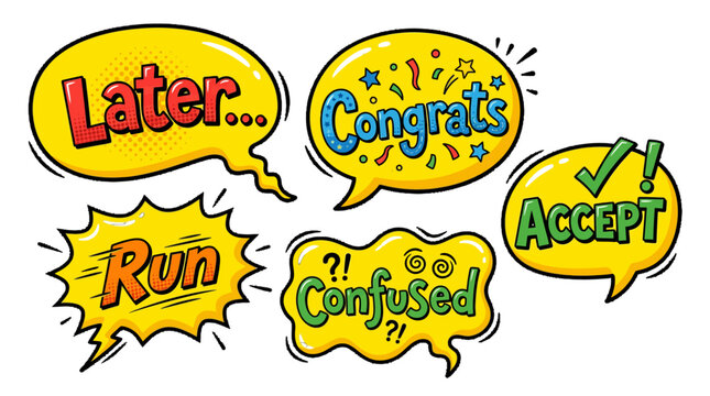 comic speech bubbles with motivational words