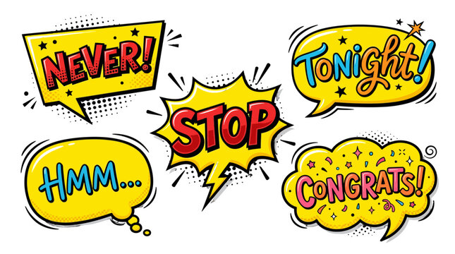 colorful comic speech bubbles with motivational words