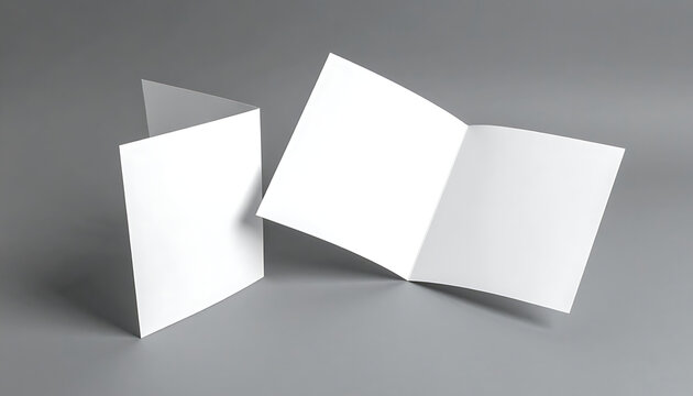 Blank folded brochure mockup set showing open and closed paper flyer templates for professional design presentation