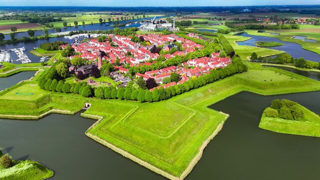 Aerial drone view of the medieval Fortified City of Heusden, Netherlands, May 14, 2026. High quality 4k footage