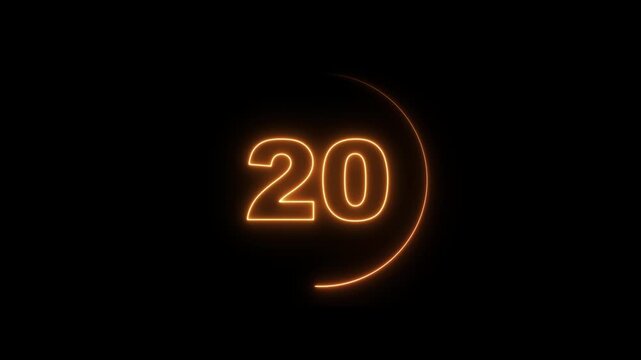 Orange neon numbers in circular frames counting down against black background cinematic motion