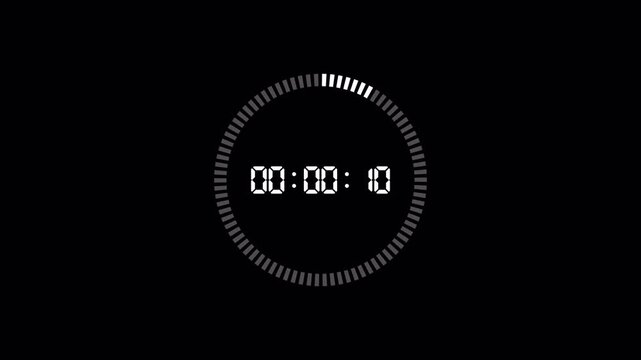 2 minutes countdown 4k animation from 120 seconds to 0 seconds with alpha channel, two minute countdown timer on transparent background, 2 minute digital timer  video in  hours, minutes, seconds