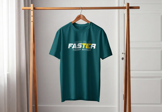 T-Shirt Mockup Hanging on Wooden