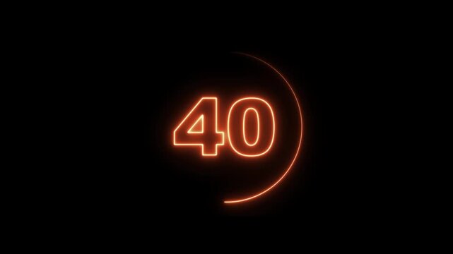 Countdown timer with glowing orange numbers decreasing on black background cinematic motion