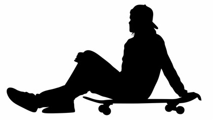 Skateboarder sitting relaxed on skateboard silhouette © Ubaid