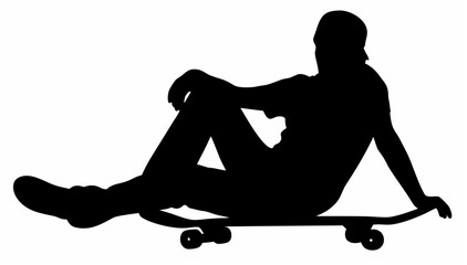 Skateboarder sitting relaxed on skateboard silhouette vector © Ubaid