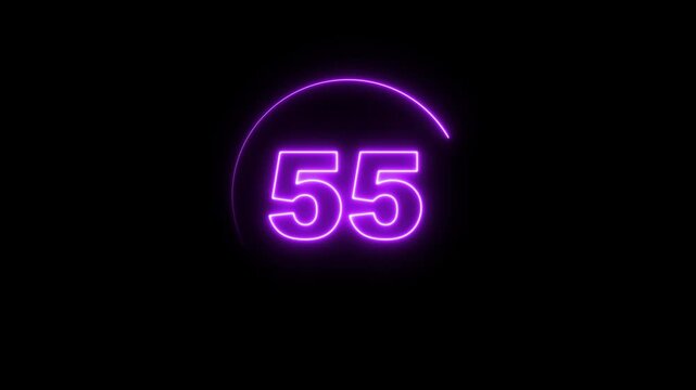 Purple neon glowing numbers counting down in circular progress bars against a black background with cinematic motion