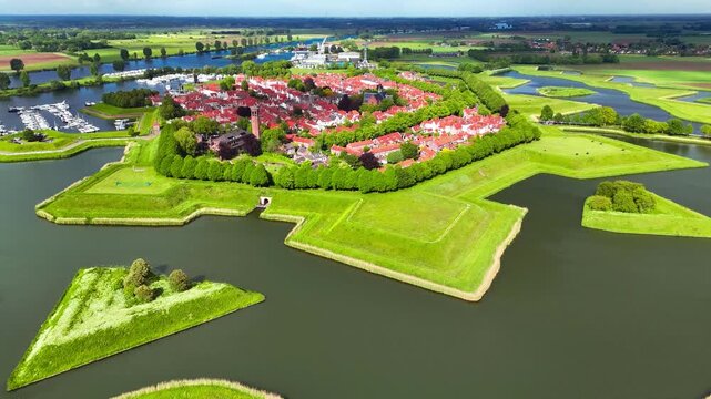 Aerial drone view of the medieval Fortified City of Heusden, Netherlands, May 14, 2026. High quality 4k footage