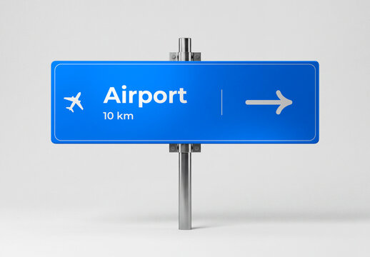 Airport Road Signage Board Mockup