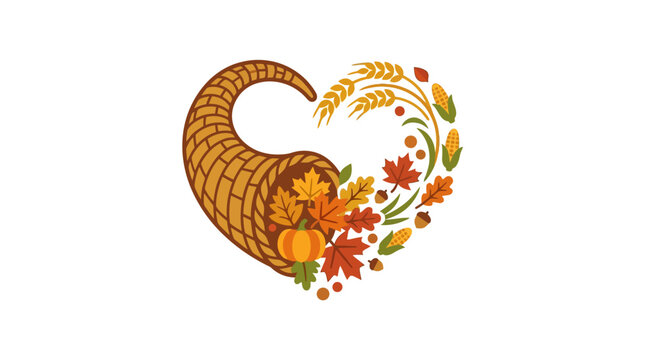 Minimalist Flat Design Thanksgiving Cornucopia Icon Gratitude Harvest Horn Symbol for USA Celebration