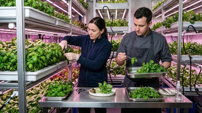 Vertical Farm Herb Harvest With Culinary RnD Tasting Station