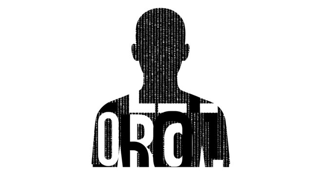 Human silhouette filled with digital code and data