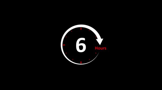 Circular arrow timer counting down six seconds with red play button and minimalist design on black background