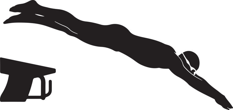 silhouette of a swimmer diving into the pool