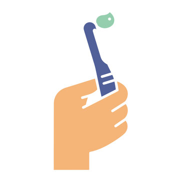 Hand holding toothbrush with toothpaste flat vector illustration
