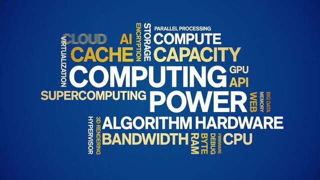 Computing Power insurance animated word cloud-text design animation tag kinetic typography seamless loop.