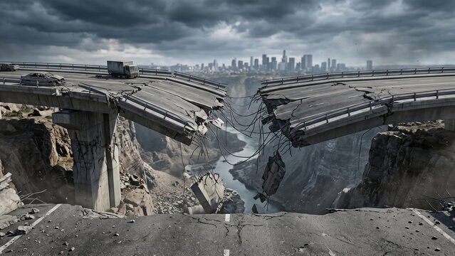 Broken Bridge Seismic Disaster Concept