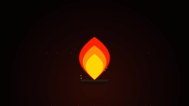 Animated Stylized Fire Flame Icon With Floating Particles On Dark Background