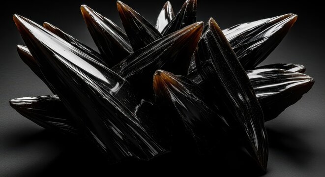 Black Crystal Peaks Displaying Glossy Textures and Sharp Edges