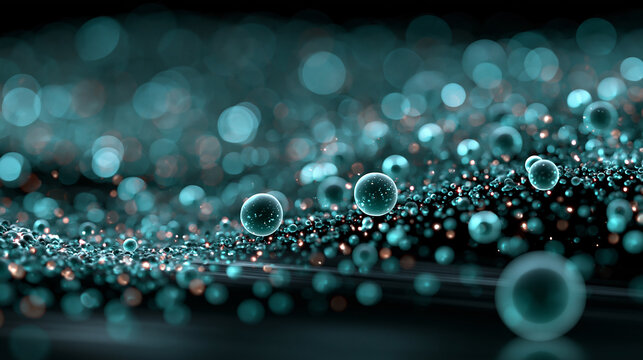 Deep Teal Cyan Glowing Bokeh Light Orbs Close Up Abstract Macro Sphere Background