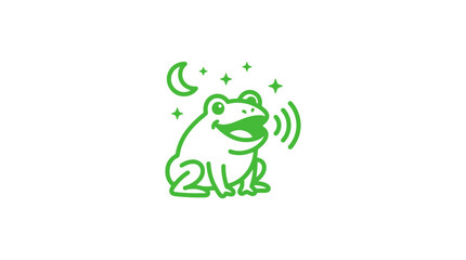 Fototapeta premium Happy green frog singing under crescent moon and stars at night
