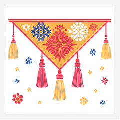 Fototapeta premium Colorful Decorative Banner with Tassels and Floral Motifs