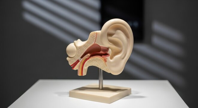 Ear Anatomy Model Displaying Inner Structures for Educational Purposes