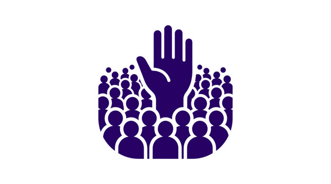 Single Hand Raised High Above Crowd, Silhouette Icon, Voting, Support, Unity, Choice