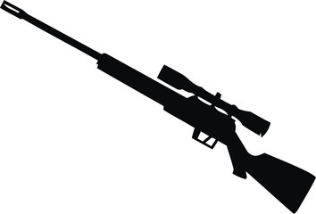 Sniper rifle silhouette vector icon with optical scope isolated on white background for military hunting weapon shooting sport design © MSTRUBINA