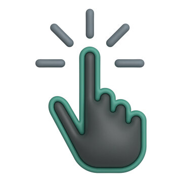 3D dark gray hand clicking icon vector illustration isolated on white background. Minimalist click finger cursor sign for web UI UX design, app button push, and call to action.