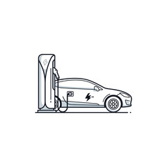 Obraz premium Modern Electric Car Charging at an EV Station with Lightning Symbol on Isolated White Background