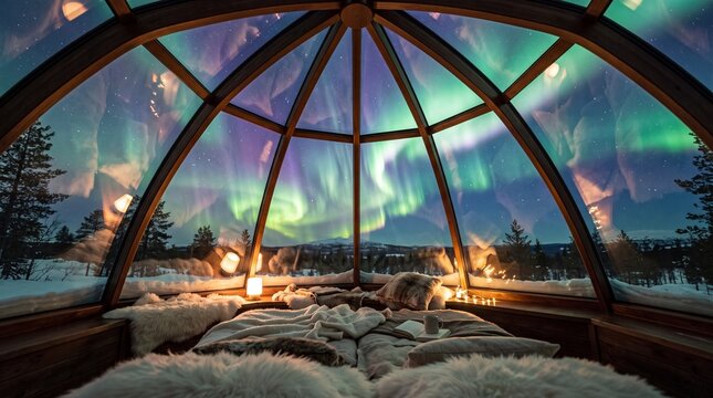 Aurora Borealis View from Glass Dome