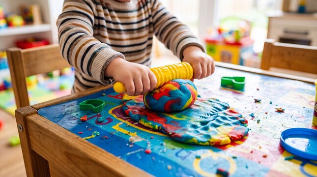Toddler Playing with Toys at a Table