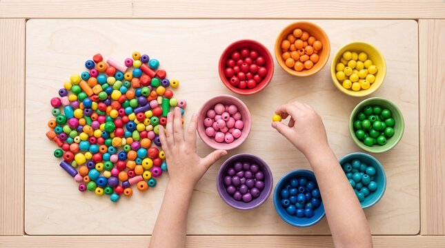 Colorful Beads and Rainbow Paint on Table