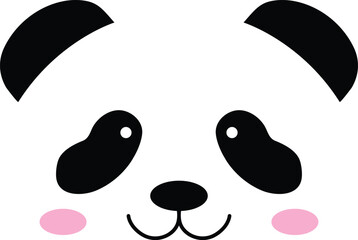 Cute panda face vector illustration. Minimalist cartoon animal portrait with pink cheeks. Sweet baby bear character graphic for kids design. © NOMAN