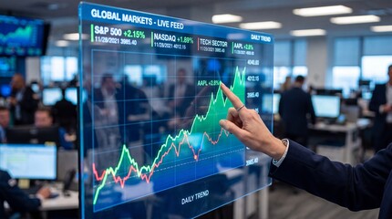 Fototapeta premium Trading Floor with Digital Display of Financial Data