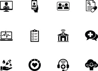 Fototapeta premium Set of medical and healthcare icons for telemedicine and digital health